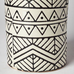 Uhura II Large Cream Black Patterned Cylindrical Ceramic Vase