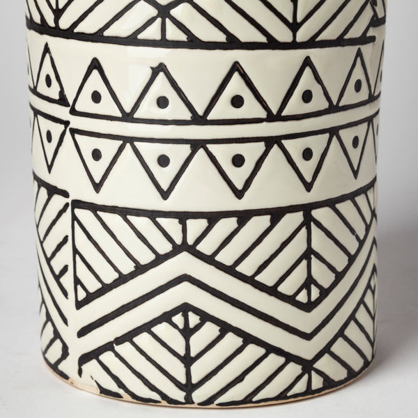 Uhura II Large Cream Black Patterned Cylindrical Ceramic Vase