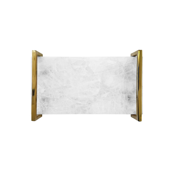 WHITE QUARTZ TRAY WITH BRASS HANDLES