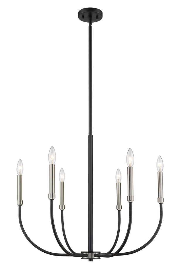 Haylie 6 Light Chandelier in Matte Black + Brushed Nickel Finish