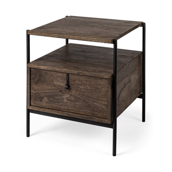 Glenn I 20L x 21W x 24H Dark Brown Wood w/ Black Iron Frame Square End/Side Table