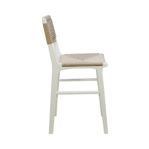 WOVEN BACK COUNTER STOOL WITH RUSH SEAT IN MATTE WHITE LACQUER