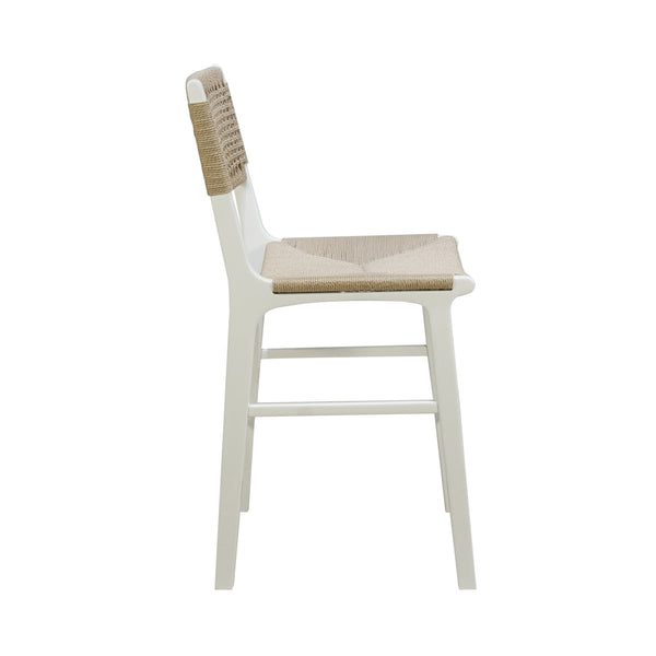 WOVEN BACK COUNTER STOOL WITH RUSH SEAT IN MATTE WHITE LACQUER