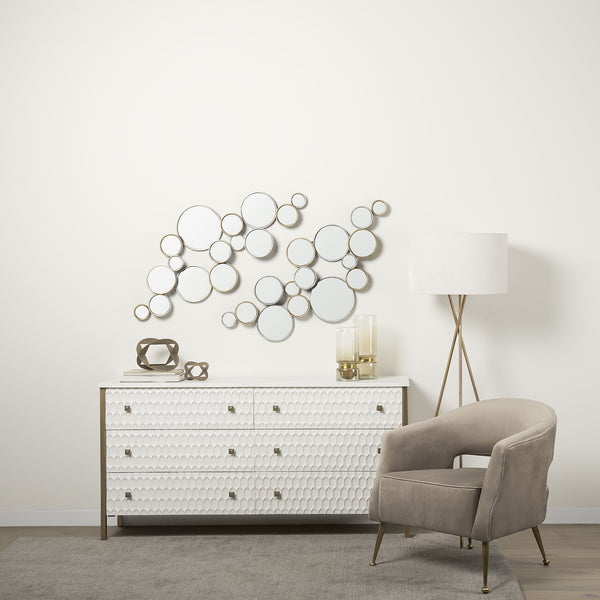 Savannah White Fir Veneer w/ Gold Metal Accents 6-Drawer Sideboard