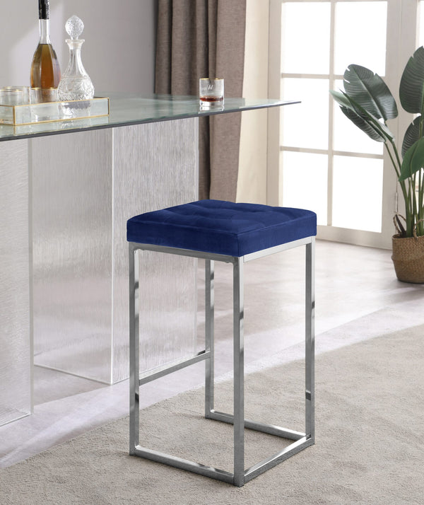 Pearl Stool In Navy Velvet and Chrome