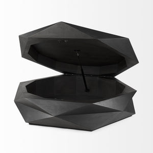 Arreto Black Solid Wood Hexagonal Storage Coffee Table