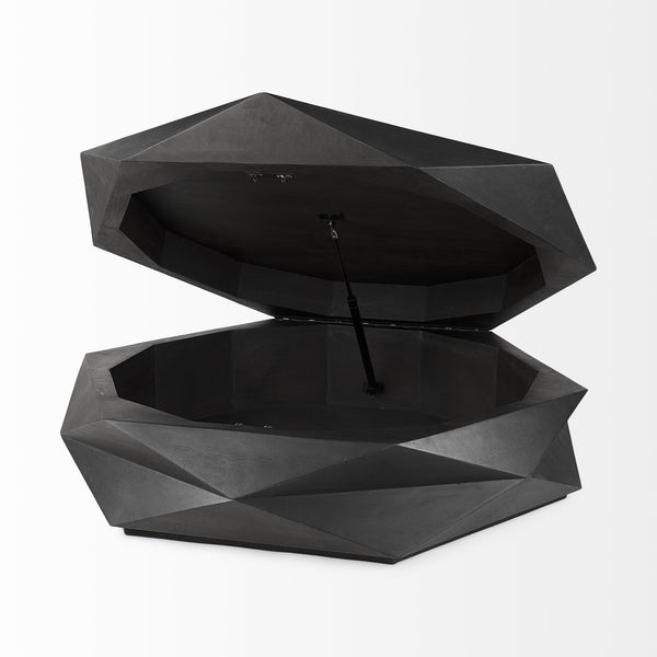 Arreto Black Solid Wood Hexagonal Storage Coffee Table