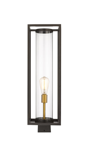 Dunbroch 1 Light Outdoor Post Mount Fixture in Deep Bronze + Outdoor Brass Finish