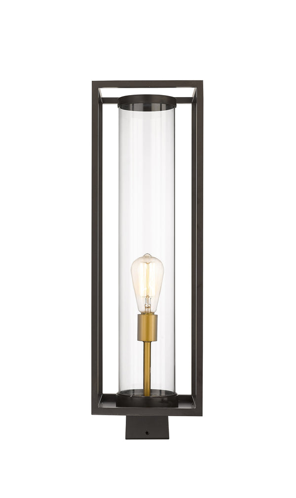 Dunbroch 1 Light Outdoor Post Mount Fixture in Deep Bronze + Outdoor Brass Finish