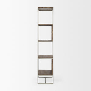 Morris II 19.75 x 15 x 72.5 Brown Wood and Silver Metal Frame 4 Shelf Shelving Unit