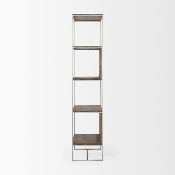 Morris II 19.75 x 15 x 72.5 Brown Wood and Silver Metal Frame 4 Shelf Shelving Unit