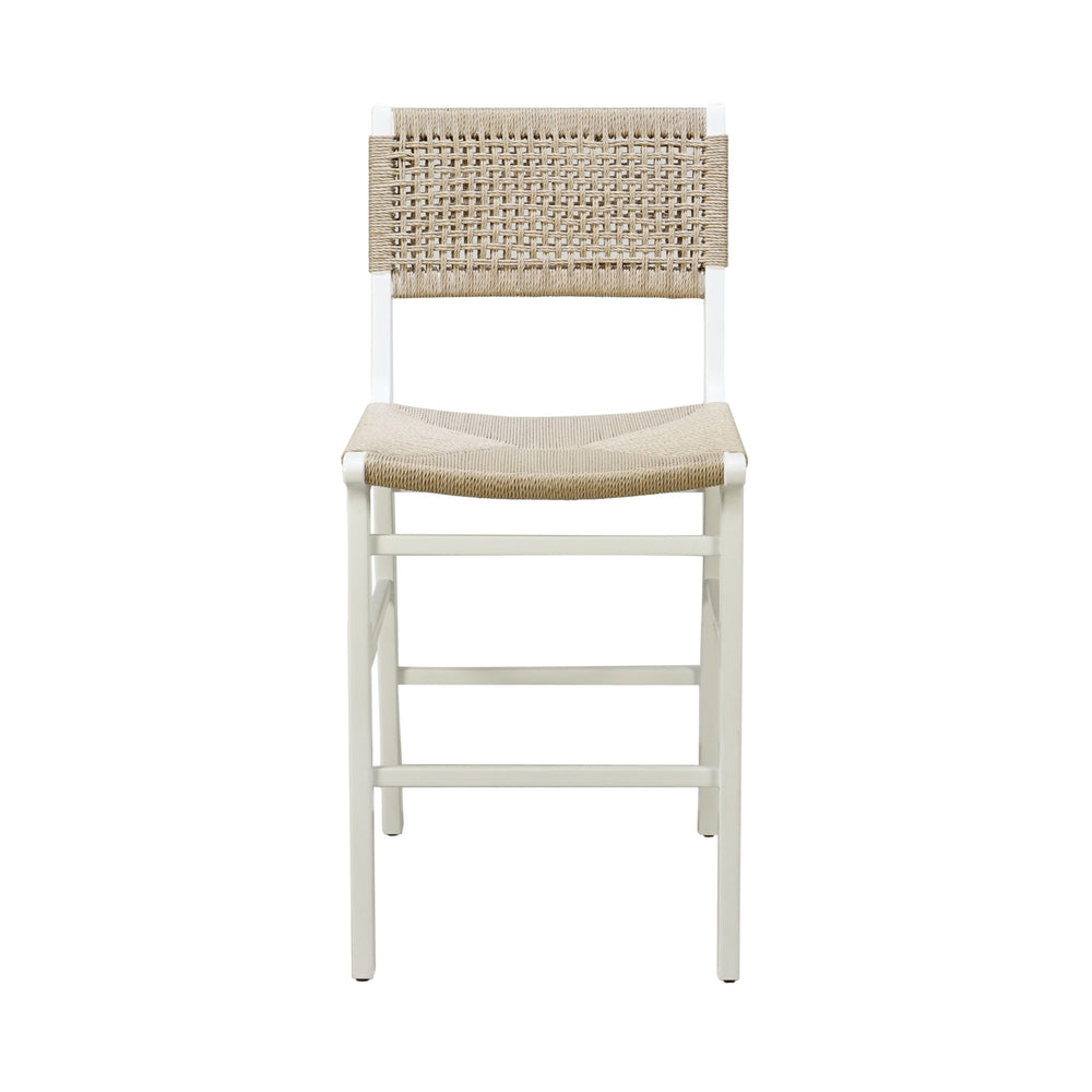 WOVEN BACK COUNTER STOOL WITH RUSH SEAT IN MATTE WHITE LACQUER