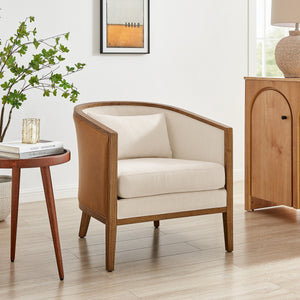 Tillman Faux Leather/Linen Accent Arm Chair, Casa Caramel/Shortbread