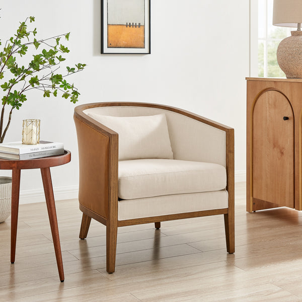 Tillman Faux Leather/Linen Accent Arm Chair, Casa Caramel/Shortbread