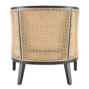 Tillman Fabric Accent Arm Chair w/ Rattan Black Frame, Shortbread/Natural