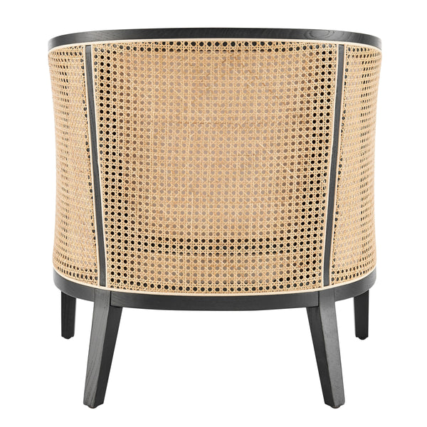 Tillman Fabric Accent Arm Chair w/ Rattan Black Frame, Shortbread/Natural