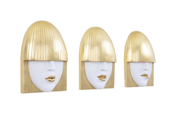 Fashion Faces Wall Art, Smallall, White And Gold Leaf, Set Of 3