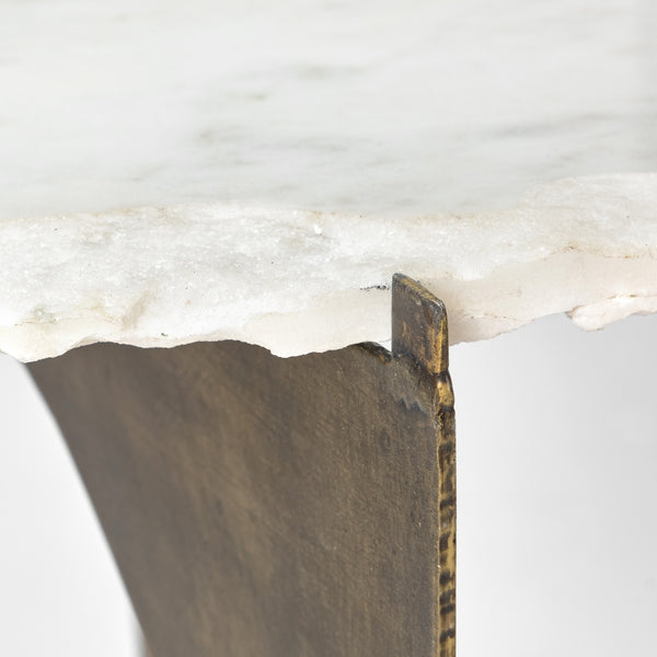 Reinhold II 21L x 21W x 21H Round Live-Edge Marble Top and Gold Metal Base Side/End Table