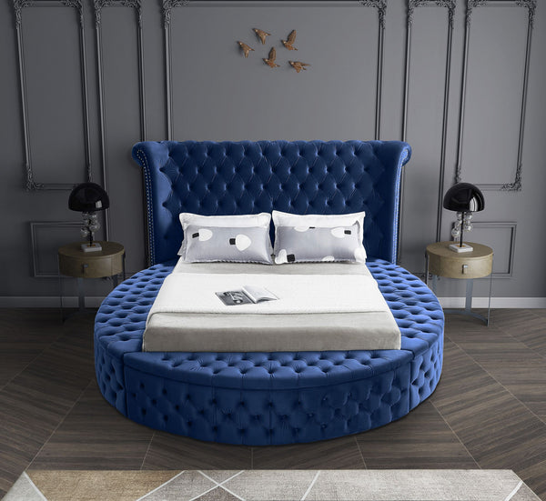 Lorena King Bed In Navy Velvet