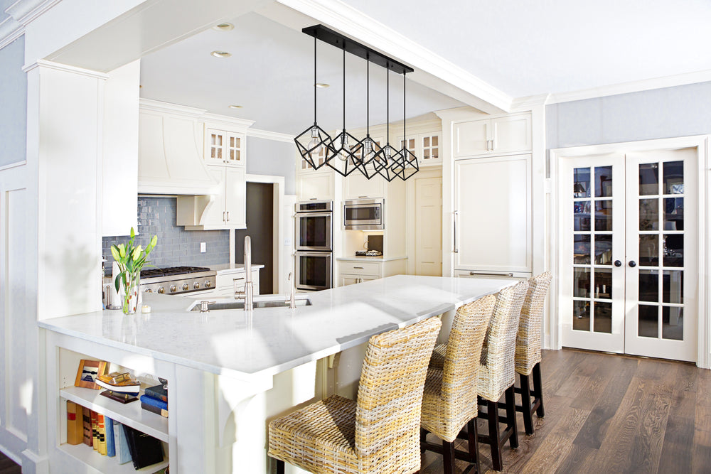 Vertical 5 Light Island/Billiard in Matte Black + Brushed Nickel Finish