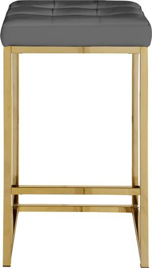 Pearl Stool In Grey Faux Leather and Gold