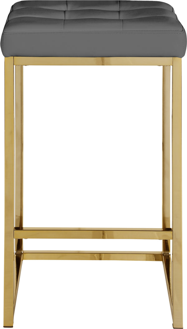 Pearl Stool In Grey Faux Leather and Gold