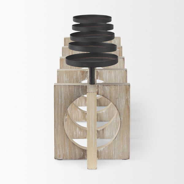 Cambie 29.0L x 6.0W x 9.0H Natural Wood W/Black Metal Candle Holders