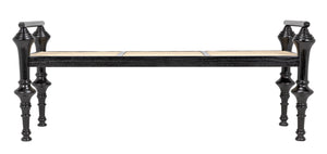 Indochine Sungkai/Mindi Bench with Caning in Charcoal Black