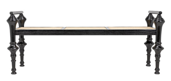 Indochine Sungkai/Mindi Bench with Caning in Charcoal Black