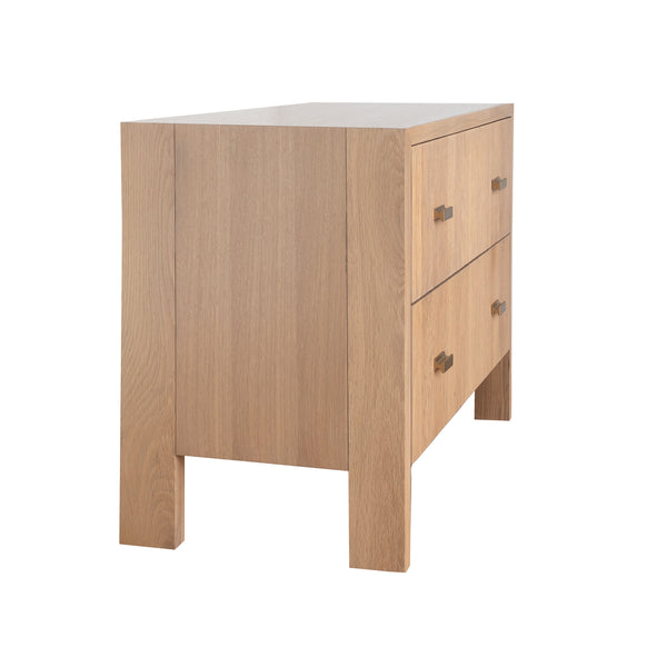 TWO DRAWER SIDE TABLE WITH FLUTED DETAIL IN NATURAL OAK