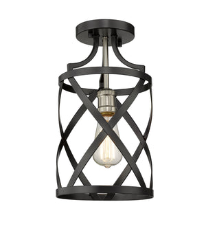 Malcalester 1 Light Flush Mount in Matte Black + Brushed Nickel Finish