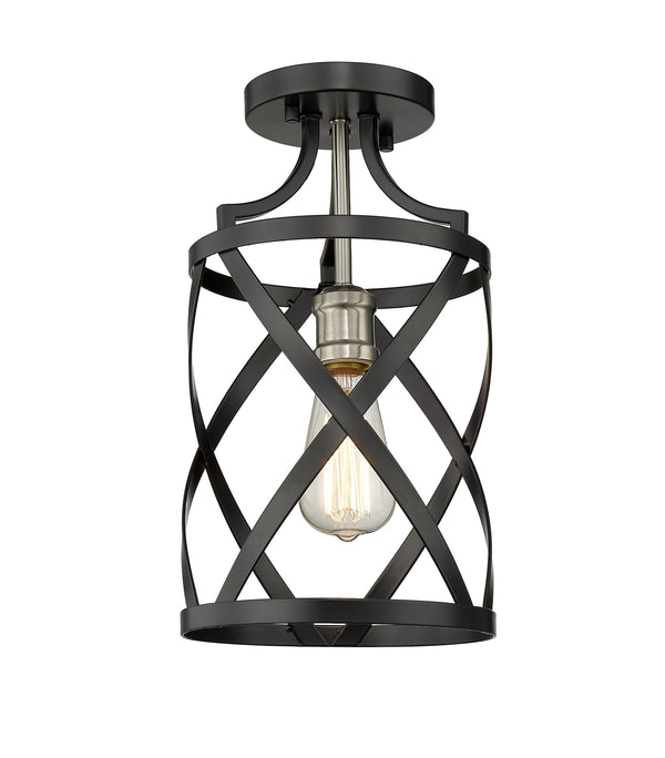 Malcalester 1 Light Flush Mount in Matte Black + Brushed Nickel Finish