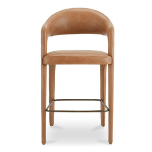 Martens Brown Leather Bar Stool with Barrel Back