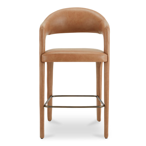Martens Brown Leather Bar Stool with Barrel Back