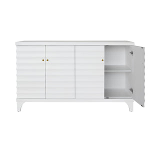 FOUR DOOR BUFFET WITH HORIZONTAL FLUTED DETAIL IN MATTE WHITE LACQUER