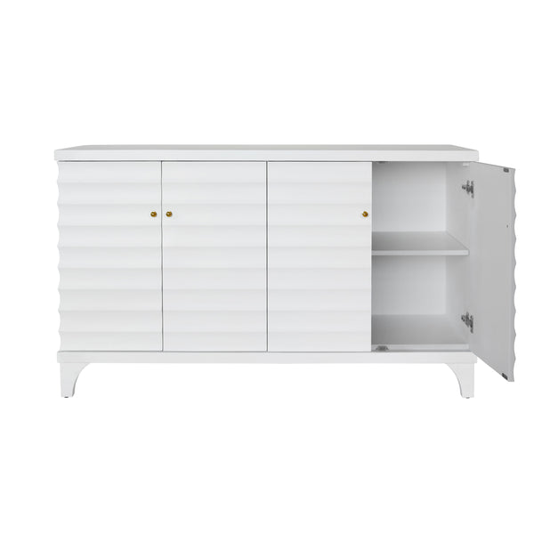 FOUR DOOR BUFFET WITH HORIZONTAL FLUTED DETAIL IN MATTE WHITE LACQUER