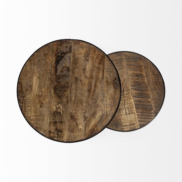 Clapp IV (Set of 2) 20L x 20W Brown Round Wood Top W/ Black Iron Frame Nesting Accent Tables