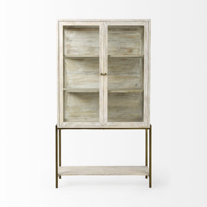 Arelius 36L x 18.75W x 63H White Wood W/ Gold Metal Base Display Cabinet