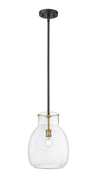 Bella 1 Light Mini Pendant in Matte Black + Olde Brass Finish