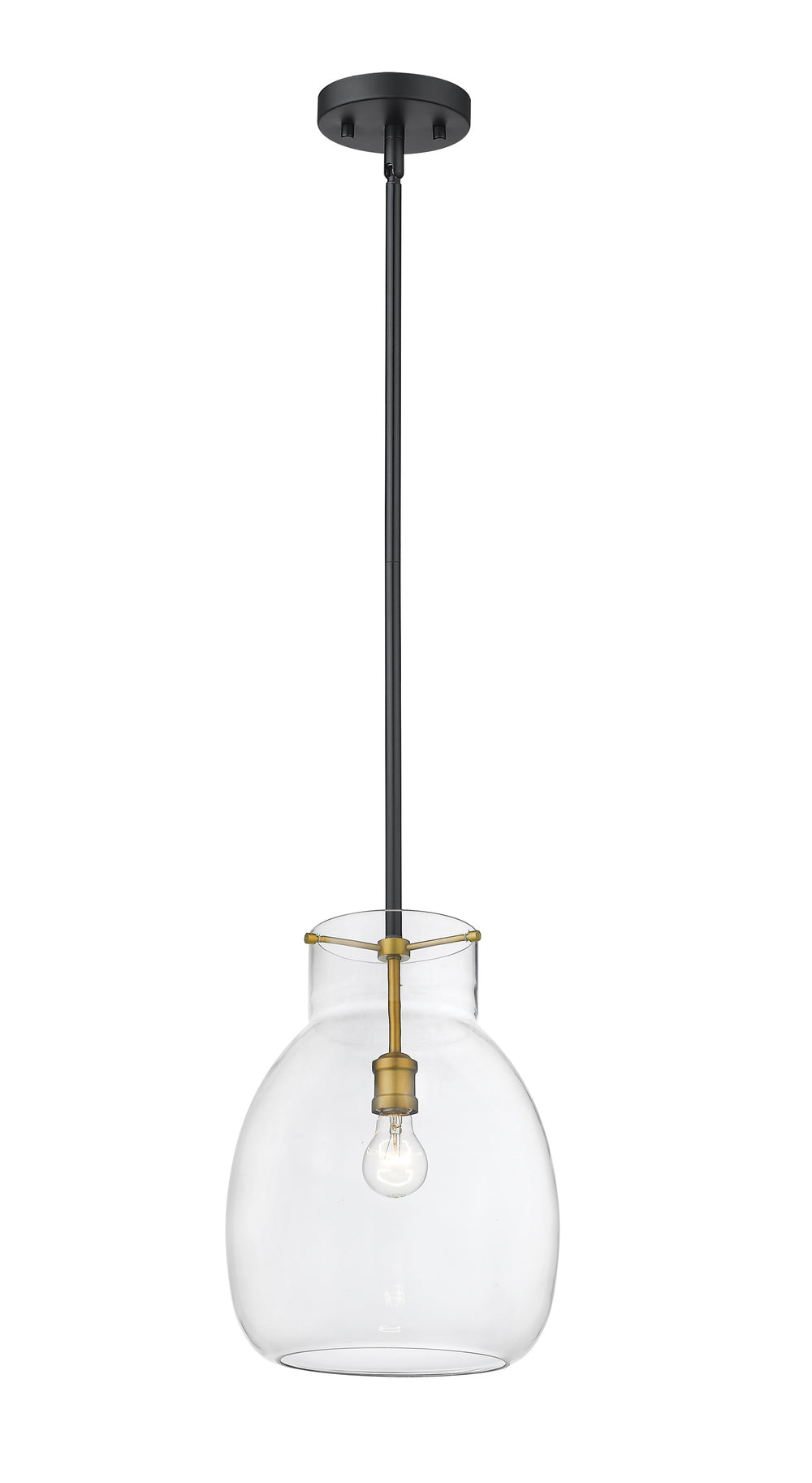 Bella 1 Light Mini Pendant in Matte Black + Olde Brass Finish