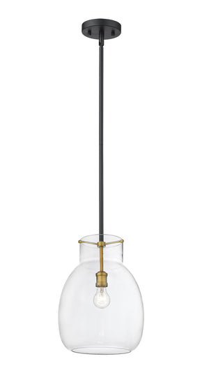 Bella 1 Light Mini Pendant in Matte Black + Olde Brass Finish