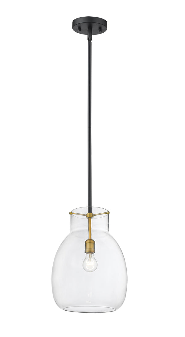 Bella 1 Light Mini Pendant in Matte Black + Olde Brass Finish