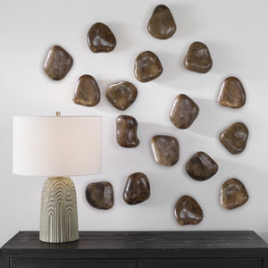 Pebbles Walnut Wood Wall Décor, S/9