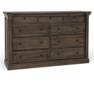 Adelaide Solid Wood 9-Drawer Dresser in Cocoa Brown