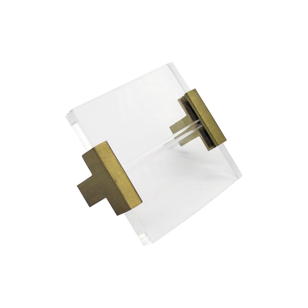 ACRYLIC SQUARE HANDLE WITH ANTIQUE BRASS BRACKETS