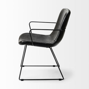 Sawyer II Black Faux-Leather Seat Black Iron Frame Dining Chair