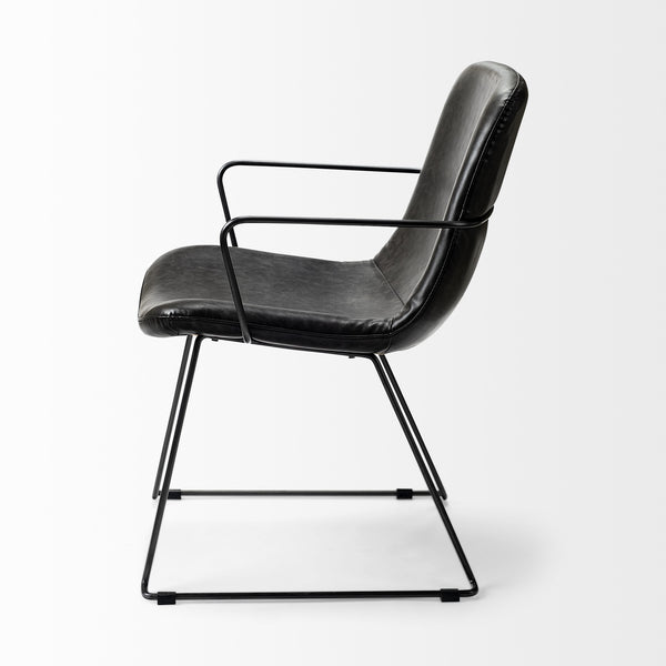 Sawyer II Black Faux-Leather Seat Black Iron Frame Dining Chair