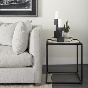 Austen 20L x 20W x 22H Round White Marble Top W/ Black Metal Frame Side Table