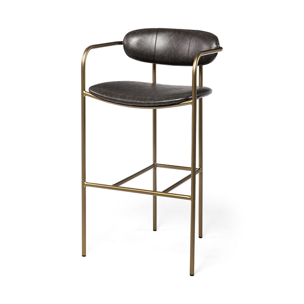 Parker Brown Faux Leather Seat Gold Metal Bar Stool