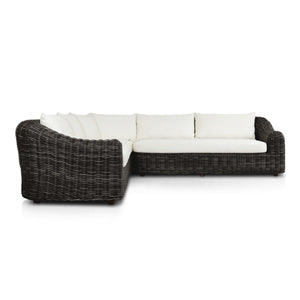 Messina Outdoor 3-Piece Sectional In Natural Teak-FSC-Venao Ivory-Chunky Charcoal Woven